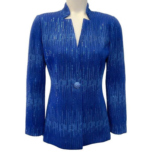 St. John Blue Shimmer Metallic Knit Jacket - Picture 1 of 4
